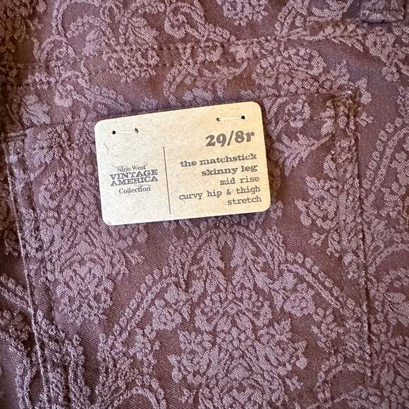 NWT’s Vintage America Blues Brown Damask Floral Brocade Matchstick Skinny Jeans - Picture 8 of 9